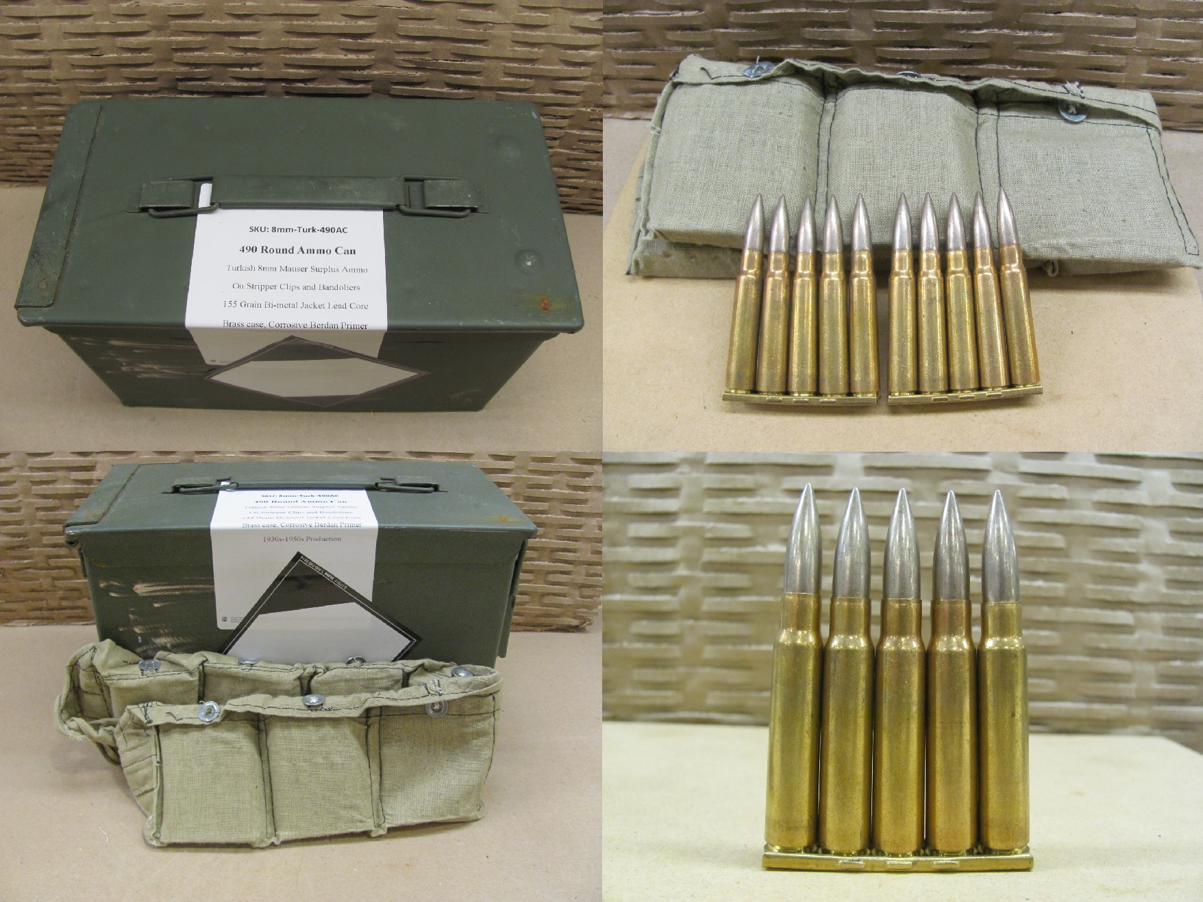 490 Round Can 8mm Mauser 155 Grain Fmj Turkish Surplus Ammo On Stripper Clips And Bandoliers 0988